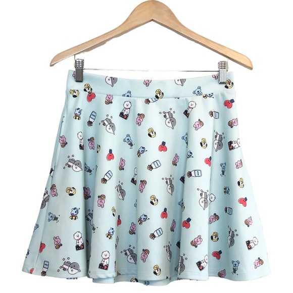 🌈 6/$60, BT21 Icons Anime Skater Skirt, Pockets, Aqua, Medium - Picture 3 of 9